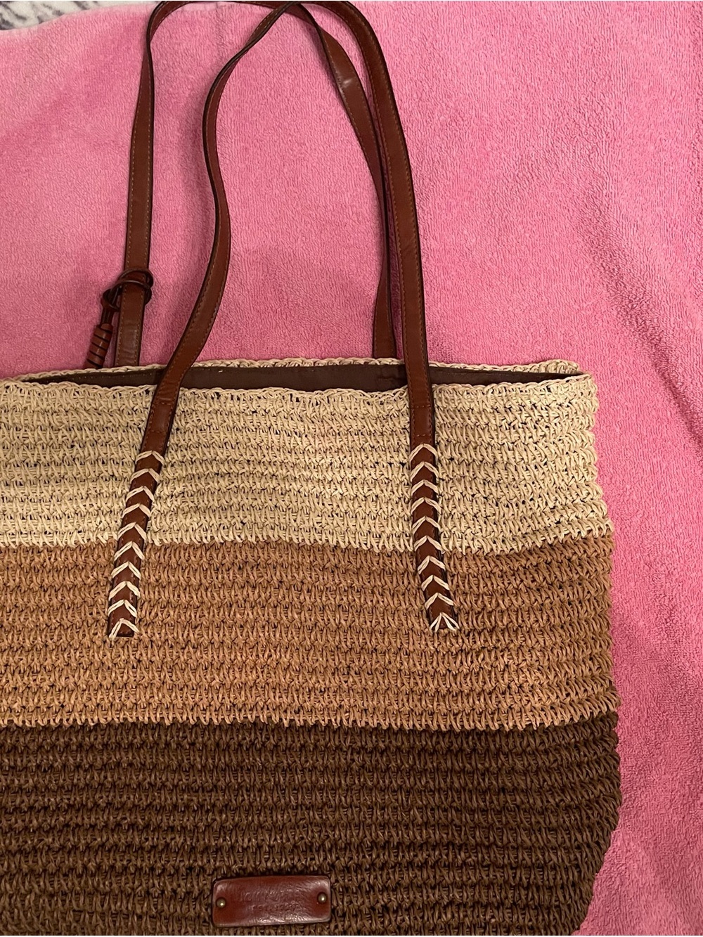 Lucky Brand Striped Woven Tote in Cream, Tan and Brown